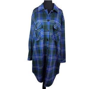 Cleo Blue and Green Plaid Long Cardigan Size L/XL